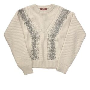 MaxMara Studio Lessy Ribbed Bead Embellished 100% Virgin Wool Sweater. Size Sm